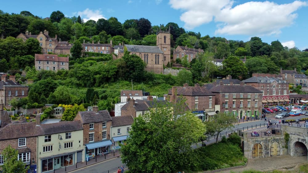 a view of the town of ironbridge in shropshire