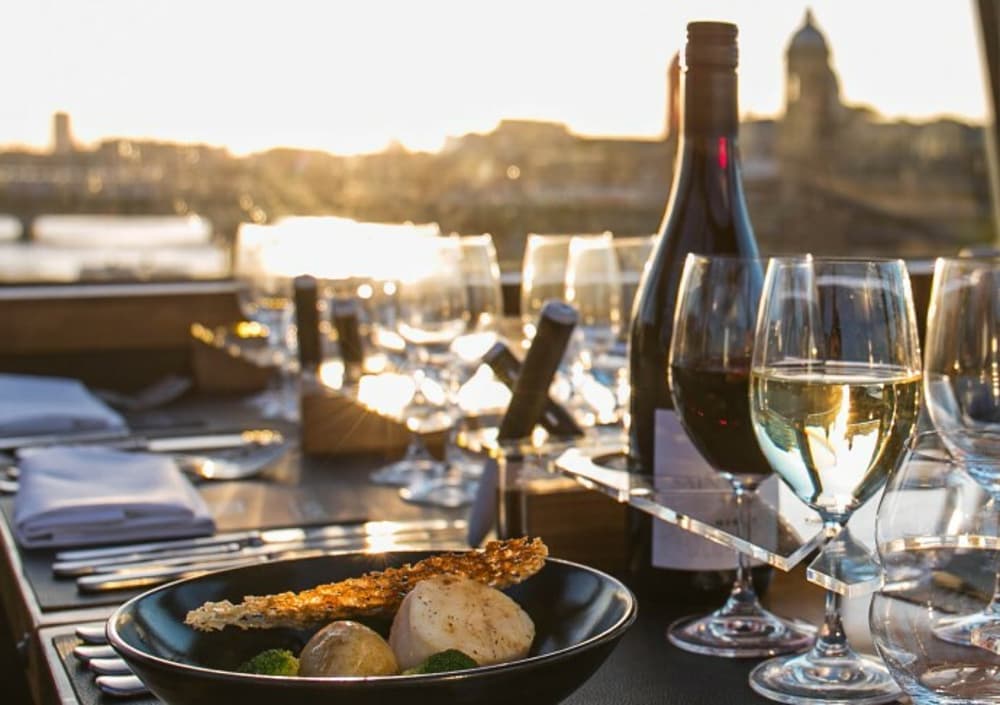 meal and wine on the gourmet six course bustronome london dinner experience