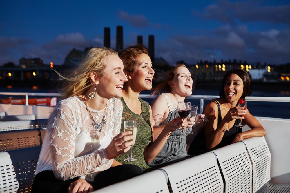 Group of friends on an evening cruise