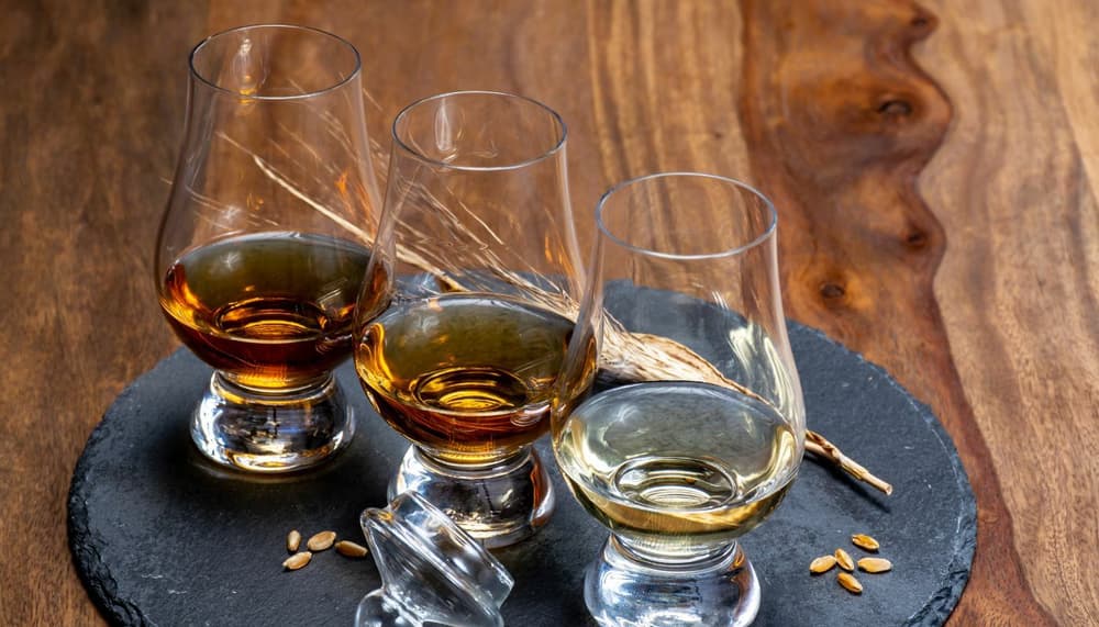 Slate board with 3 drams of whisky