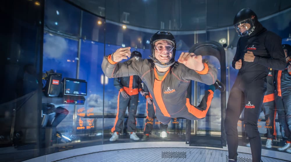 Smiling indoor skydiver