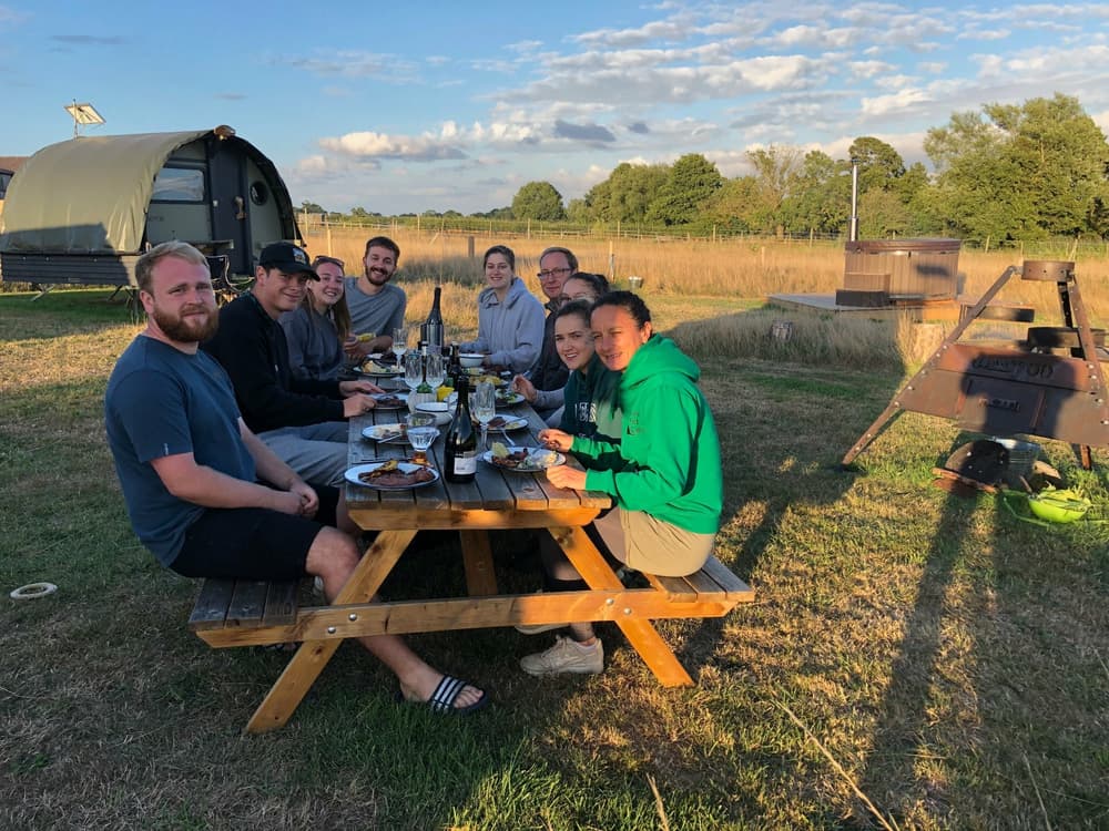 picnic table at rye bank adventure full of people