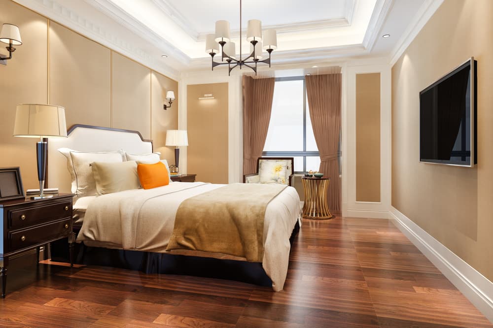 3d rendering beautiful comtemporary luxury bedroom suite hotel with tv