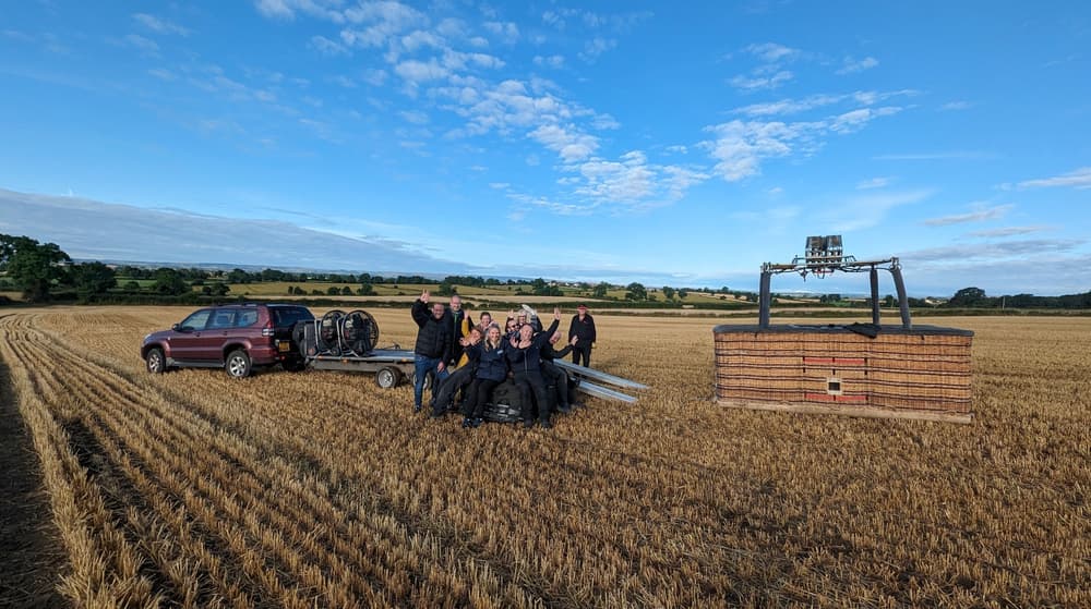 happy passengers after a hot air balloon ride from bishop auckland in country durham