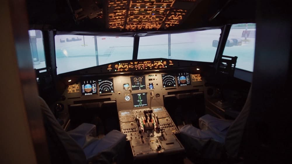 the cockpit of an aeroplane flight simulator at deeside flight simulators