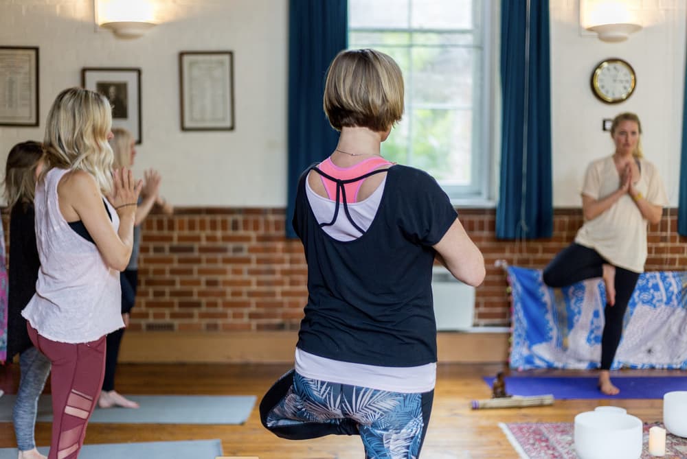 women at a yoga class on a mindfulness day retreat experience