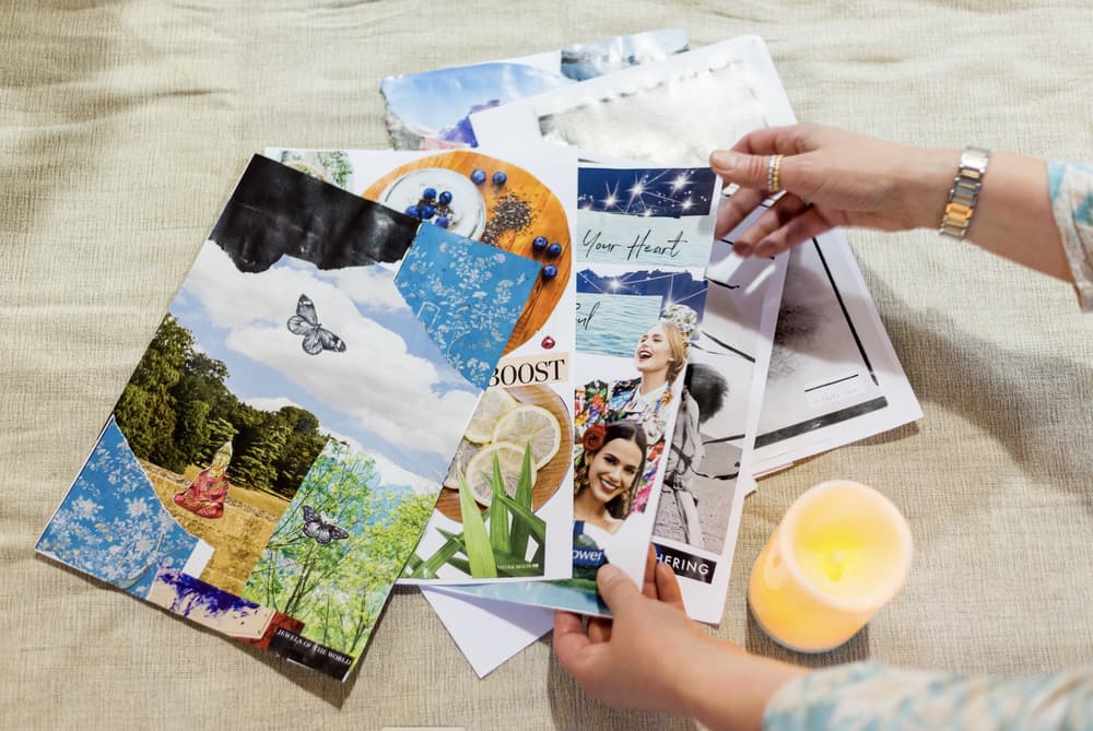 examples of the art created during an affirmation art session on a mindfulness day retreat experience