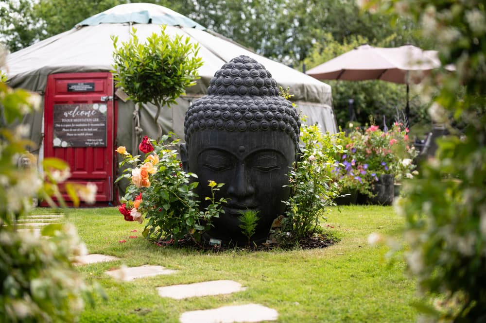 the relaxing garden area at the natural light wellness spa