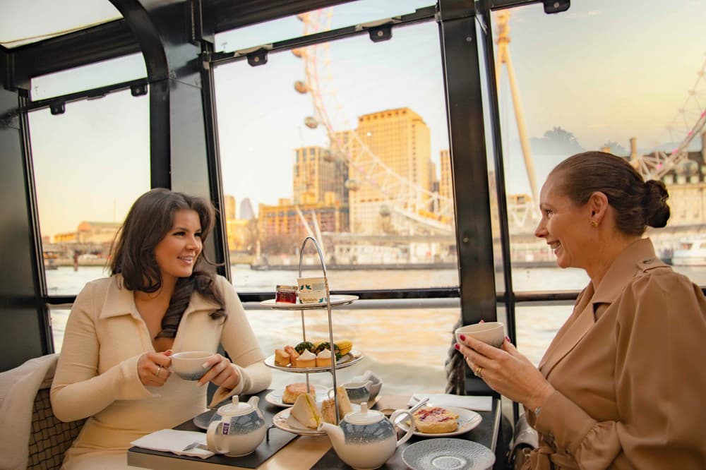 Mother Daughter on the London Sightseeing River Cruise with Afternoon Tea