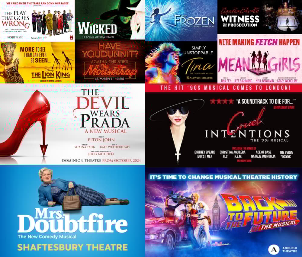 collage of theatre shows for london's west end