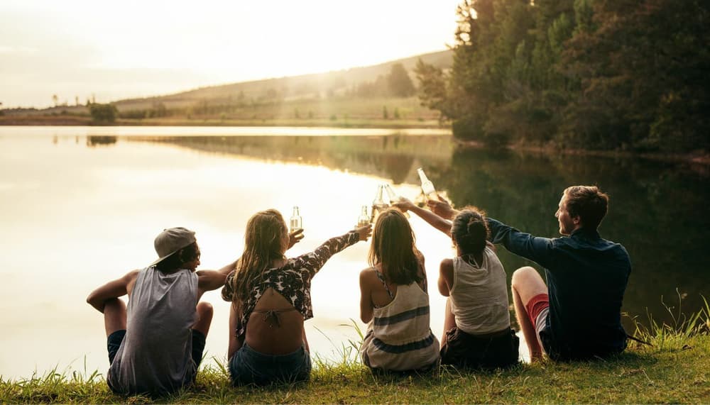 Group of friends by a river