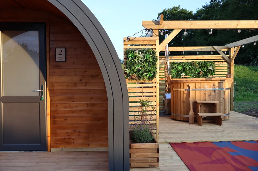 Glamping pod with hot tub