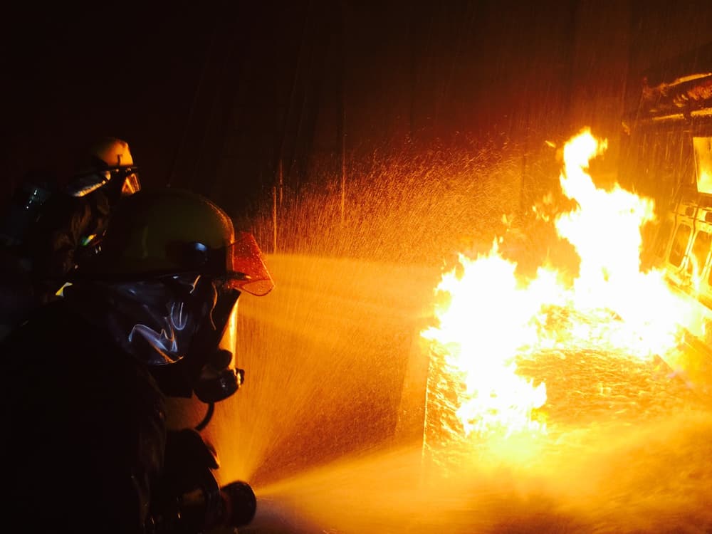 Hosing down a fire