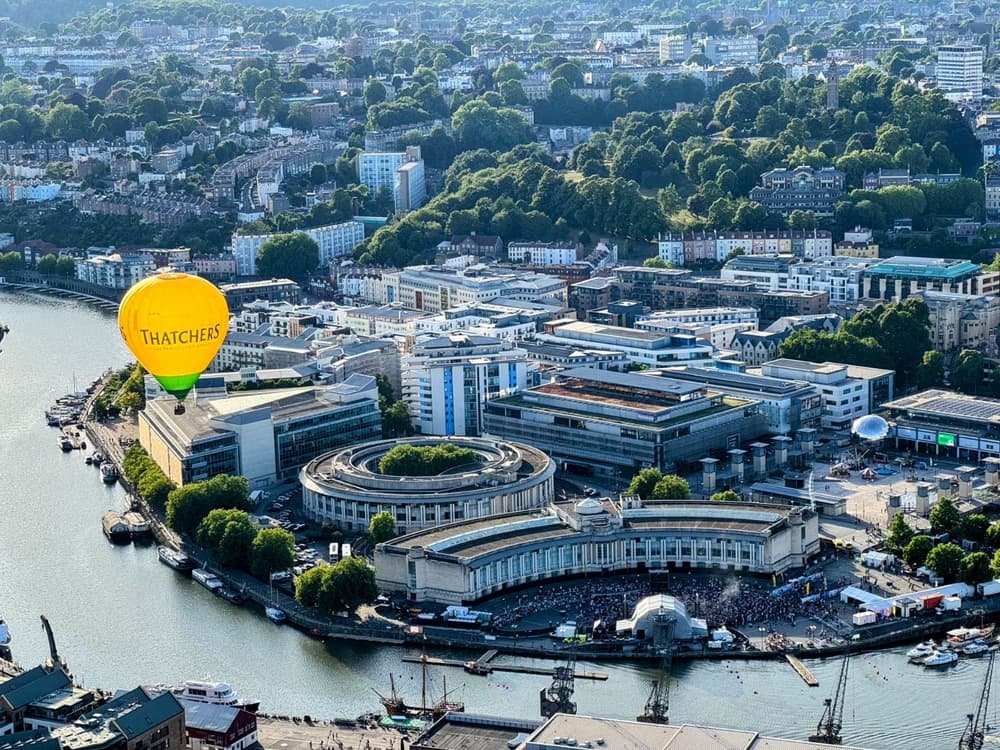 Hot air balloon flying over bristol