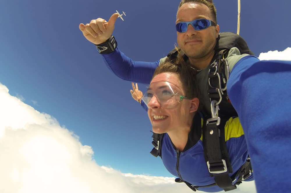 Man and woman skydiving