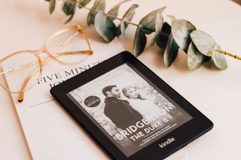 kindle with Bridgerton book