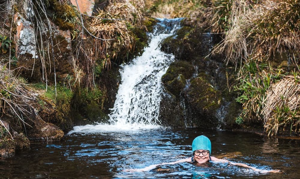 Swimming with waterfalls