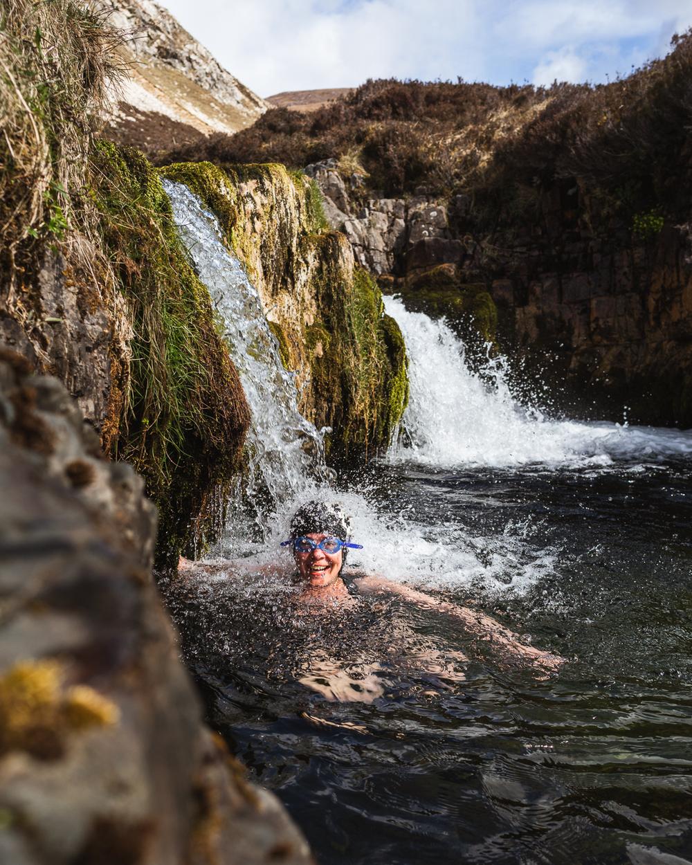 Wild swimming with waterfalls