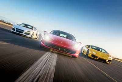 three supercars on a race track at car chase heroes driving experience day