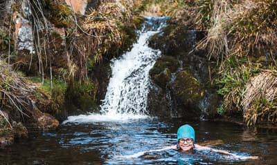 Swimming with waterfalls