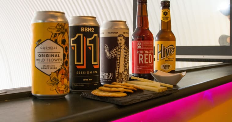 line up of beers enjoyed on the bermondsey beer mile tasting experience