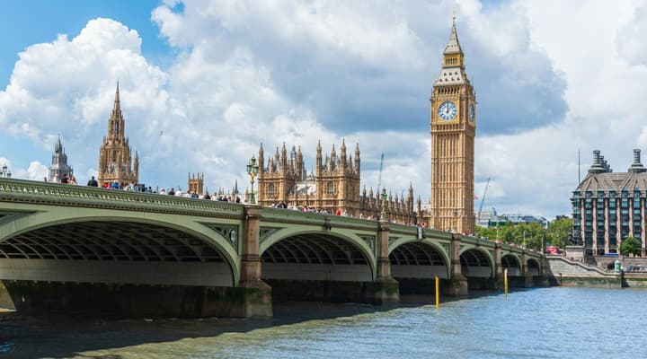 big ben and westminster bridge at sunset