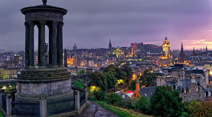 Edinburgh skyline from calton hill at sunset