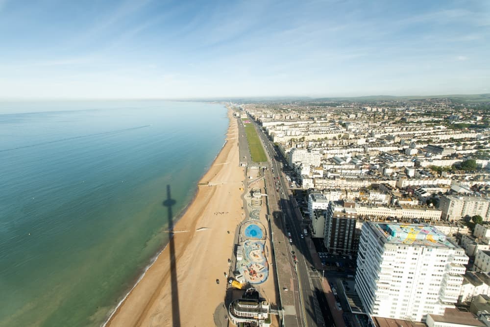 the view up the coast from the top of the i360 tower in brighton