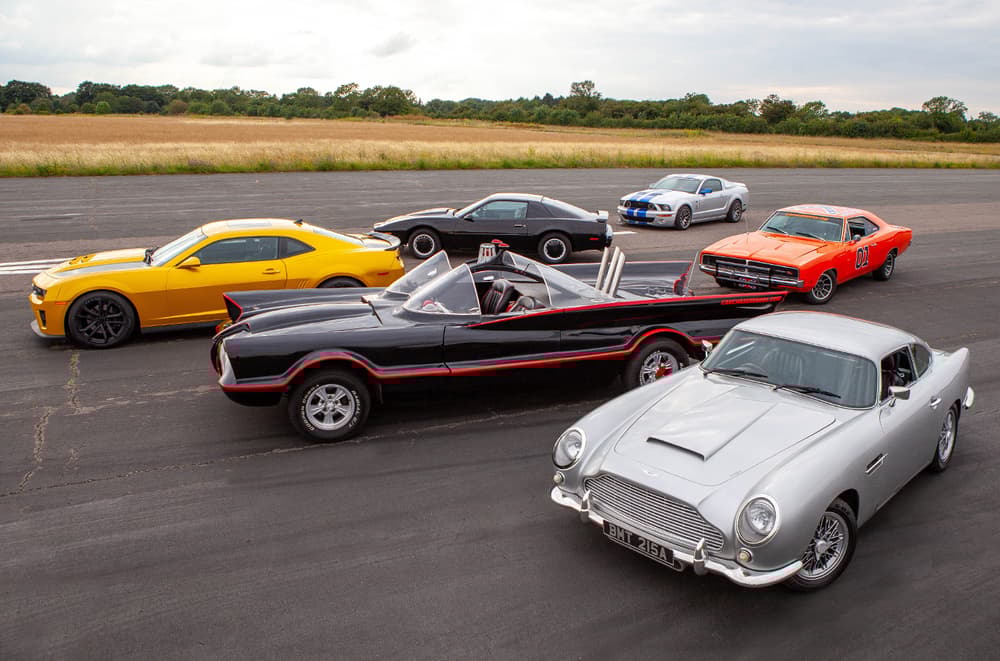 six replica movie cars on a movie cars driving experience day