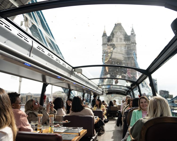 looking up through glass roof on the bustronome london bus