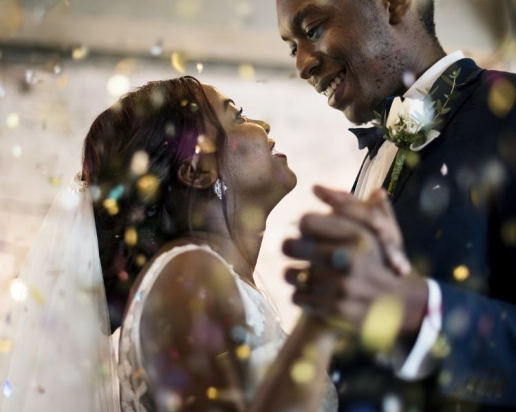 bride and groom dancing at their wedding
