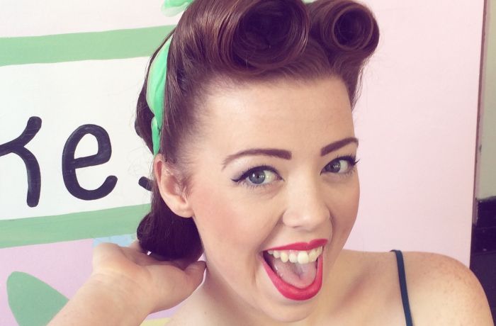 woman styled for a vintage makeover with hair and make-up