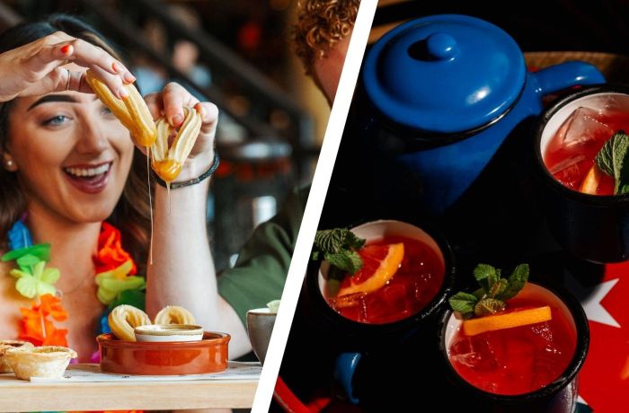 Split photo of a cuban afternoon tea and a cocktail teapot
