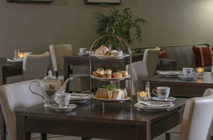 Afternoon tea set up in restaurant