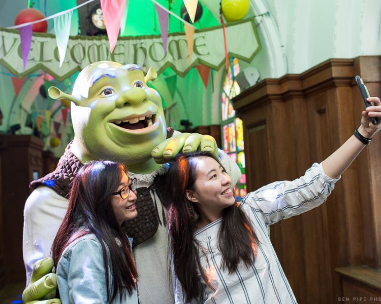 selfie with Shrek at Shrek's adventure london
