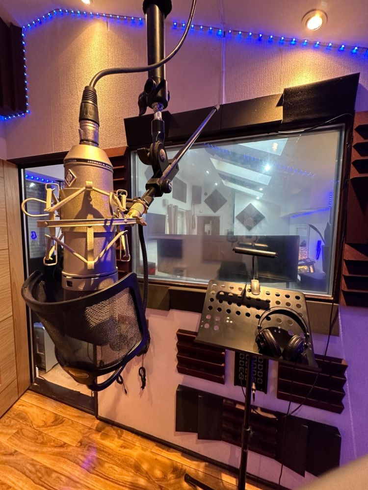 close up of microphone in recording studio in south london