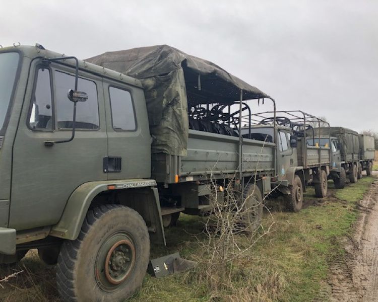 Army trucks lined up