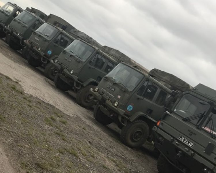 Row of army trucks