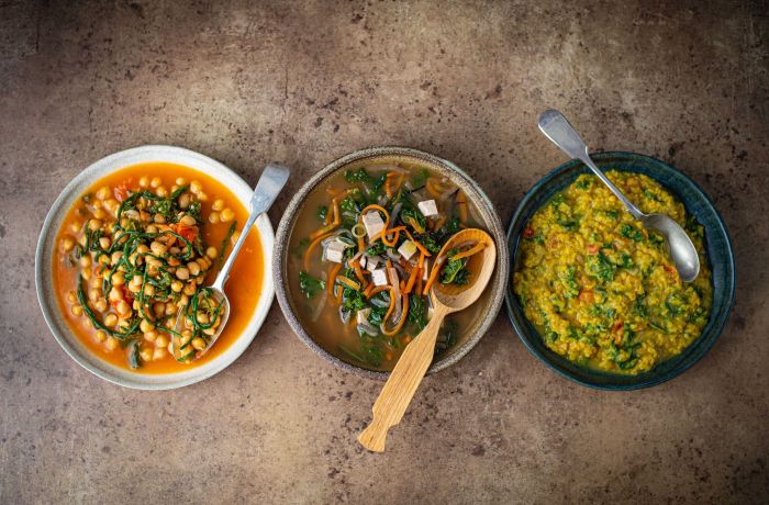 a trio of healthy meals on a table