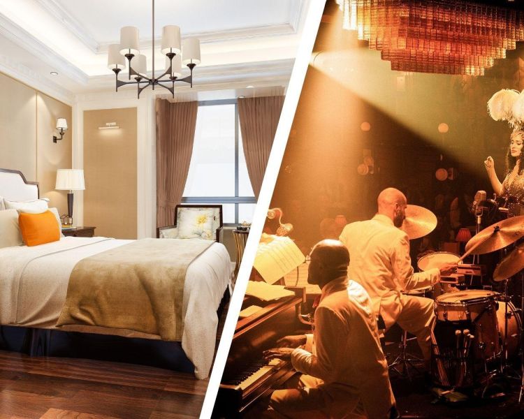 Split Photo Showing a London City Break With 58th Street 1930s Jazz Experience Six Course Meal For 2