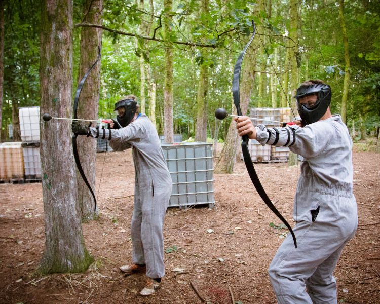 Two men on a combat archery course