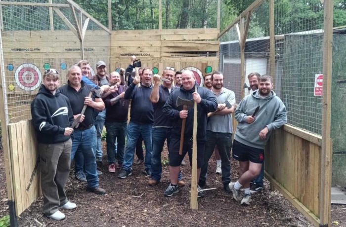 a group on an axe and knife throwing experience