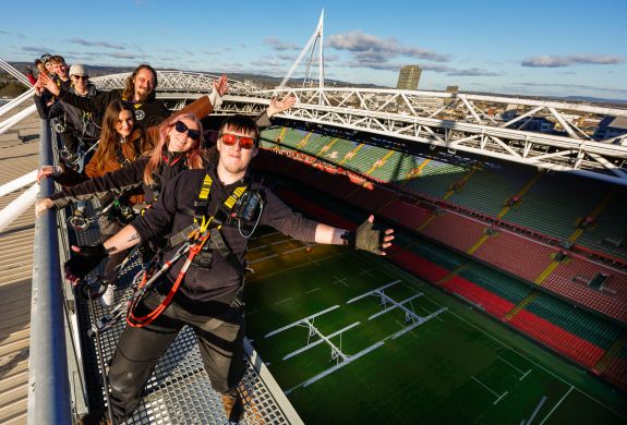 group at the top of the principality stadium on the zip world stadium walk in cardiff