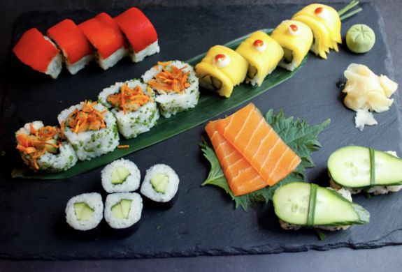 a colourful sushi platter at inamo london