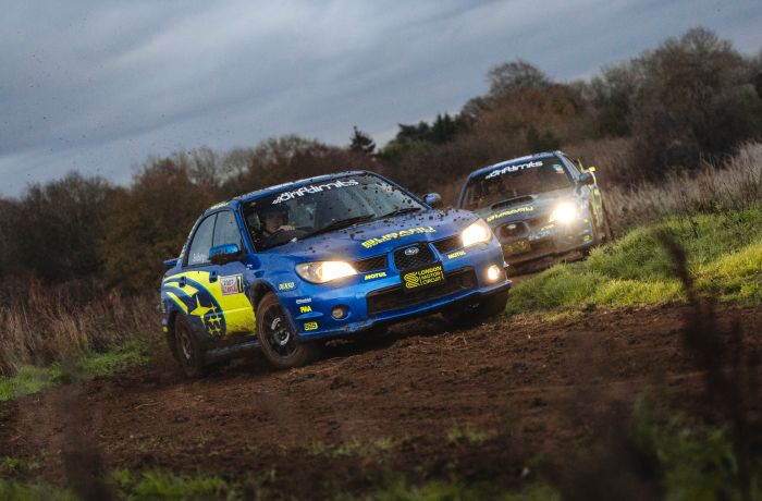 two subaru impreza's on a dirt track for a rally driving experience day