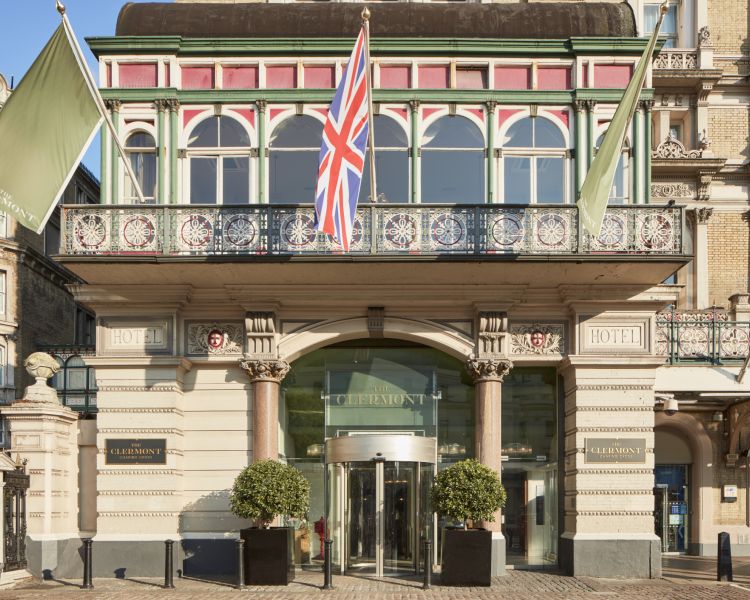 Close up of the exterior of the clermont hotel in london
