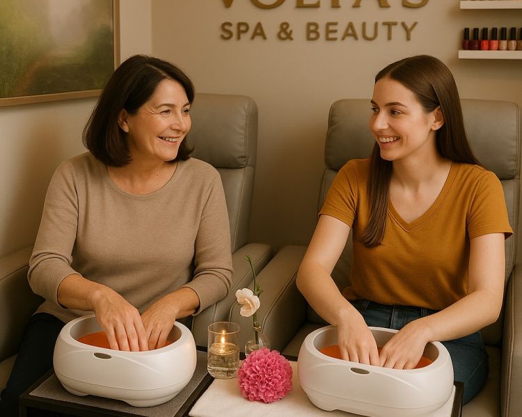 Mother and daughter having manicure at spa together