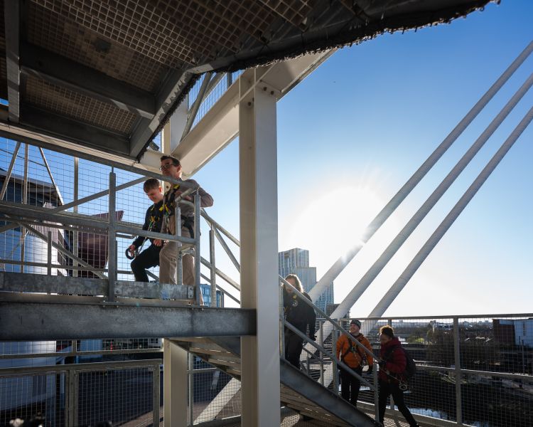 Climbing steps to top of principality stadium at zip world cardiff