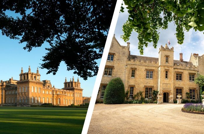 Split photo of blenheim palace and weston manor hotel