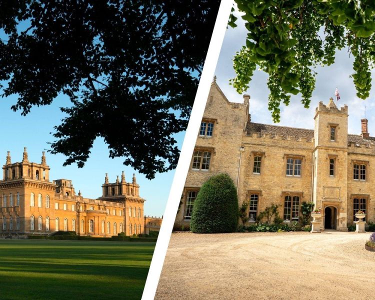 Split photo of blenheim palace and weston manor hotel